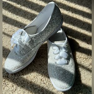 Kate Spade silver glitter Keds with ribbon shoelace